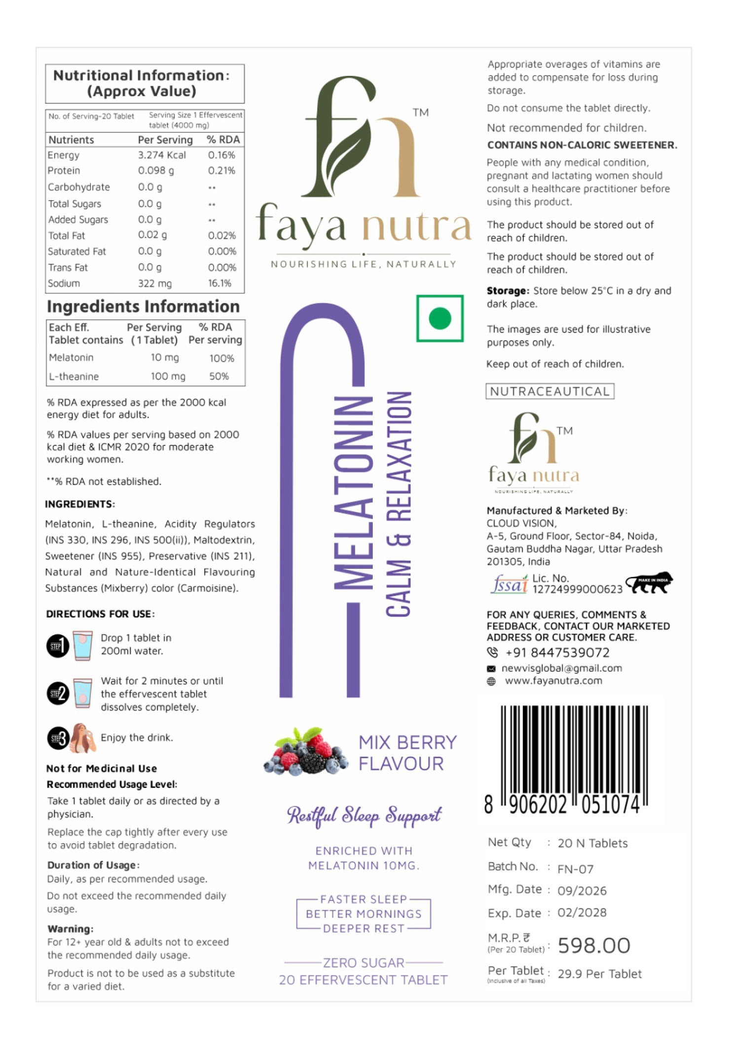 Faya Nutra Melatonin - Calm & Relaxation